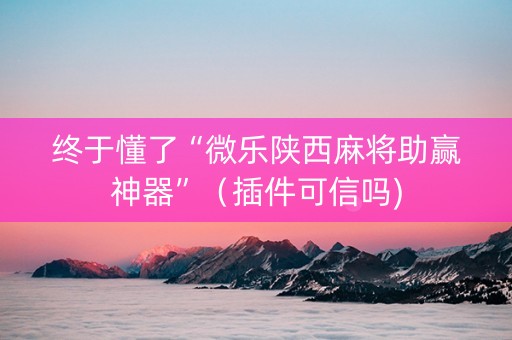 终于懂了“微乐陕西麻将助赢神器”（插件可信吗)