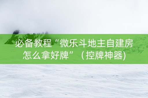 必备教程“微乐斗地主自建房怎么拿好牌”（控牌神器)