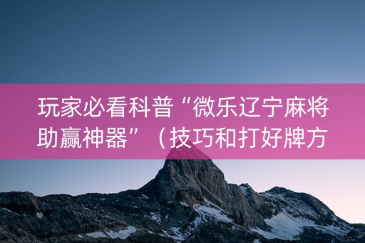 玩家必看科普“微乐辽宁麻将助赢神器”（技巧和打好牌方法)