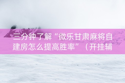三分钟了解“微乐甘肃麻将自建房怎么提高胜率”（开挂辅助脚本)
