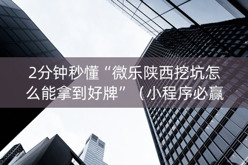 2分钟秒懂“微乐陕西挖坑怎么能拿到好牌”（小程序必赢神器)