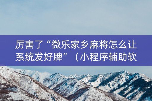 厉害了“微乐家乡麻将怎么让系统发好牌”（小程序辅助软件)
