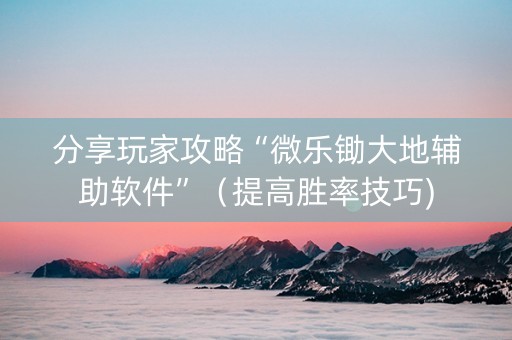 分享玩家攻略“微乐锄大地辅助软件”（提高胜率技巧)