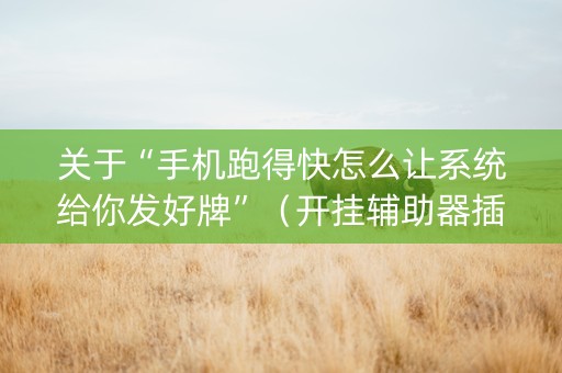 关于“手机跑得快怎么让系统给你发好牌”（开挂辅助器插件)