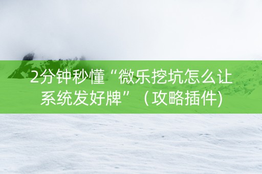 2分钟秒懂“微乐挖坑怎么让系统发好牌”（攻略插件)