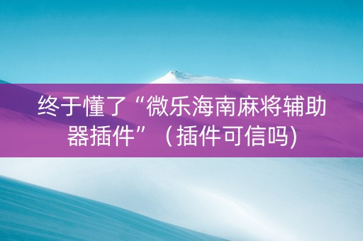 终于懂了“微乐海南麻将辅助器插件”（插件可信吗)