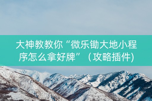 大神教教你“微乐锄大地小程序怎么拿好牌”（攻略插件)