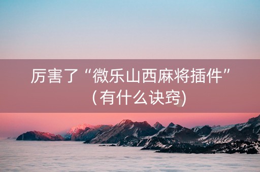 厉害了“微乐山西麻将插件”（有什么诀窍)