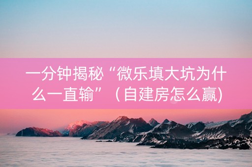 一分钟揭秘“微乐填大坑为什么一直输”（自建房怎么赢)