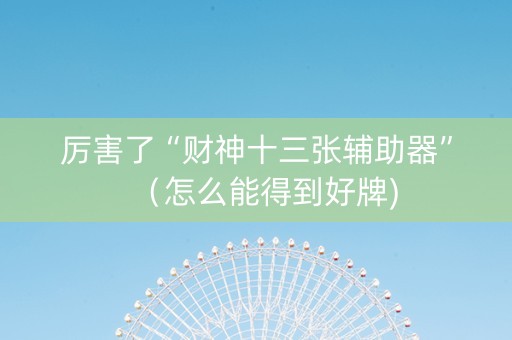 厉害了“财神十三张辅助器”（怎么能得到好牌)