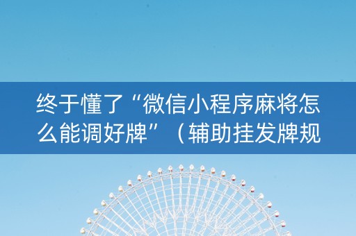终于懂了“微信小程序麻将怎么能调好牌”（辅助挂发牌规律)