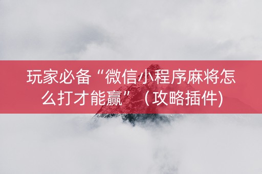 玩家必备“微信小程序麻将怎么打才能赢”（攻略插件)