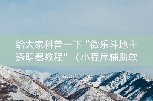 给大家科普一下“微乐斗地主透明器教程”（小程序辅助软件)