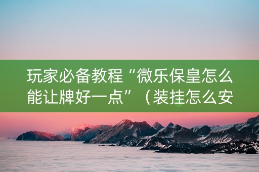 玩家必备教程“微乐保皇怎么能让牌好一点”（装挂怎么安装)