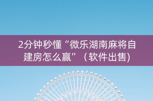 2分钟秒懂“微乐湖南麻将自建房怎么赢”（软件出售)