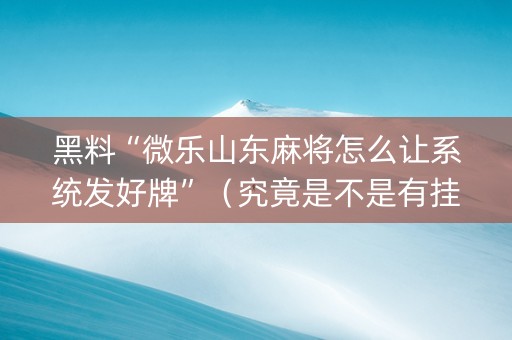 黑料“微乐山东麻将怎么让系统发好牌”（究竟是不是有挂)