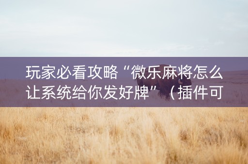 玩家必看攻略“微乐麻将怎么让系统给你发好牌”（插件可信吗)