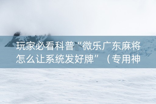 玩家必看科普“微乐广东麻将怎么让系统发好牌”（专用神器)