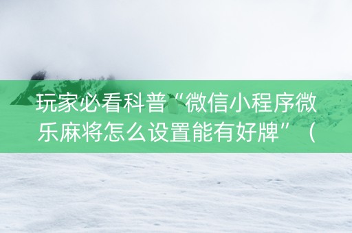 玩家必看科普“微信小程序微乐麻将怎么设置能有好牌”（辅牌器插件购买)