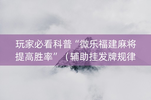 玩家必看科普“微乐福建麻将提高胜率”（辅助挂发牌规律)