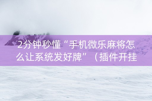 2分钟秒懂“手机微乐麻将怎么让系统发好牌”（插件开挂免费AI)