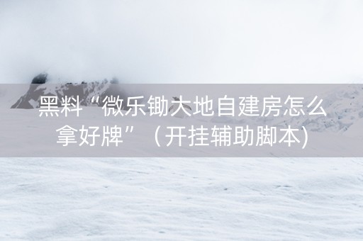 黑料“微乐锄大地自建房怎么拿好牌”（开挂辅助脚本)
