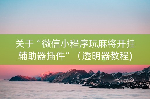 关于“微信小程序玩麻将开挂辅助器插件”（透明器教程)