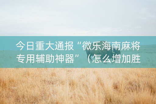 今日重大通报“微乐海南麻将专用辅助神器”（怎么增加胜率)
