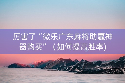 厉害了“微乐广东麻将助赢神器购买”（如何提高胜率)