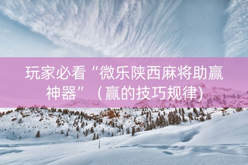 玩家必看“微乐陕西麻将助赢神器”（赢的技巧规律)