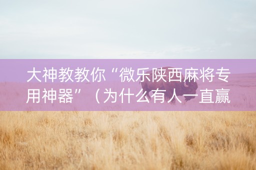 大神教教你“微乐陕西麻将专用神器”（为什么有人一直赢)