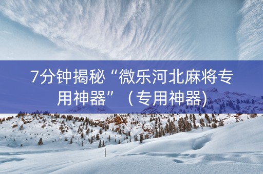 7分钟揭秘“微乐河北麻将专用神器”（专用神器)