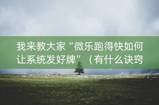 我来教大家“微乐跑得快如何让系统发好牌”（有什么诀窍)