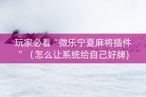 玩家必看“微乐宁夏麻将插件”（怎么让系统给自己好牌)