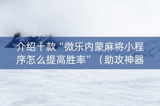 介绍十款“微乐内蒙麻将小程序怎么提高胜率”（助攻神器)