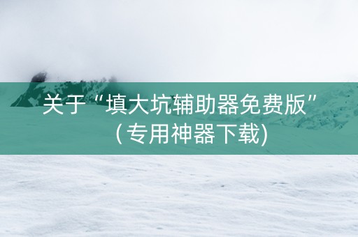 关于“填大坑辅助器免费版”（专用神器下载)