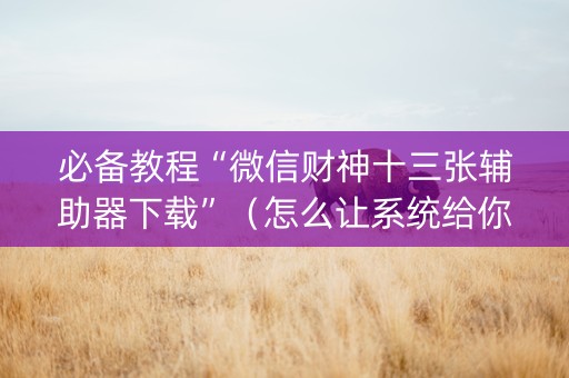 必备教程“微信财神十三张辅助器下载”（怎么让系统给你发好牌)