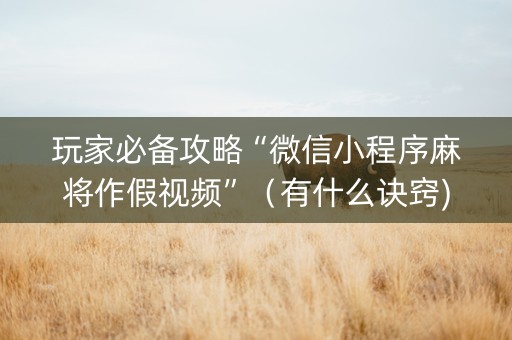 玩家必备攻略“微信小程序麻将作假视频”（有什么诀窍)