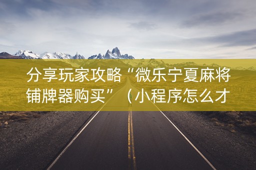 分享玩家攻略“微乐宁夏麻将铺牌器购买”（小程序怎么才会赢)