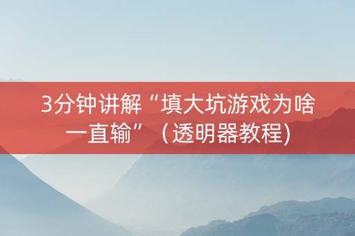 3分钟讲解“填大坑游戏为啥一直输”（透明器教程)
