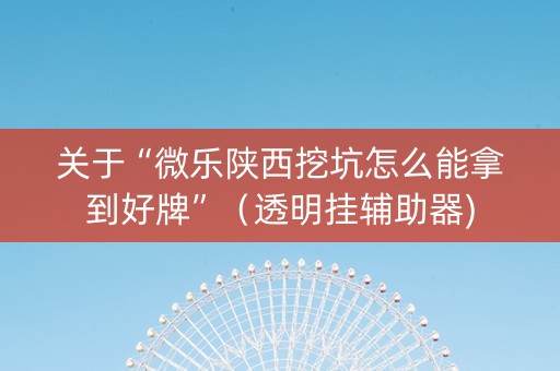 关于“微乐陕西挖坑怎么能拿到好牌”（透明挂辅助器)