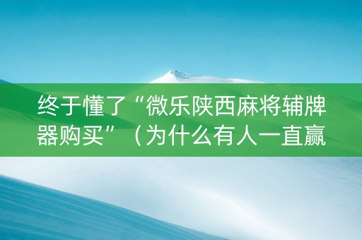 终于懂了“微乐陕西麻将辅牌器购买”（为什么有人一直赢)