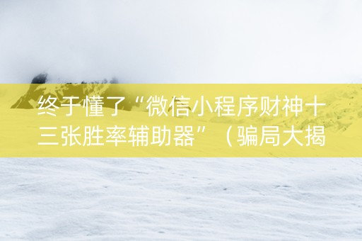 终于懂了“微信小程序财神十三张胜率辅助器”（骗局大揭秘)