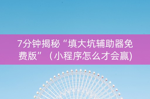 7分钟揭秘“填大坑辅助器免费版”（小程序怎么才会赢)