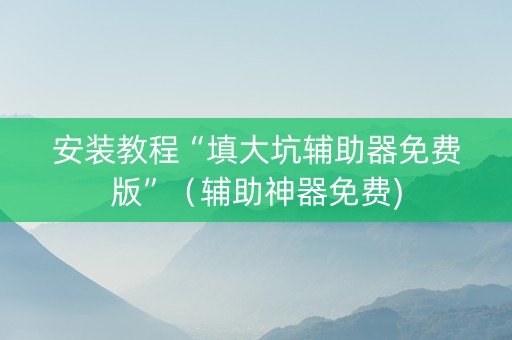 安装教程“填大坑辅助器免费版”（辅助神器免费)
