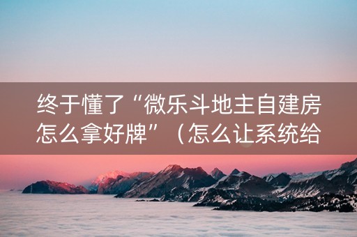 终于懂了“微乐斗地主自建房怎么拿好牌”（怎么让系统给自己好牌)