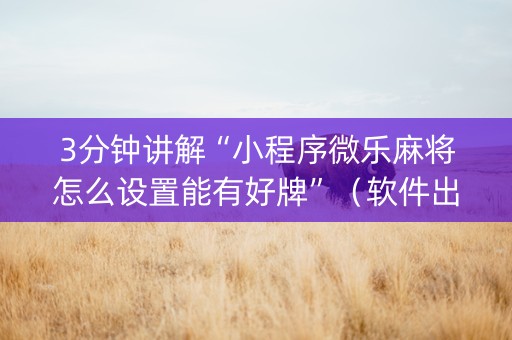 3分钟讲解“小程序微乐麻将怎么设置能有好牌”（软件出售)