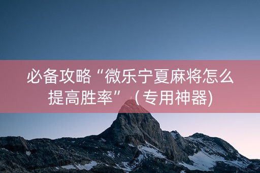 必备攻略“微乐宁夏麻将怎么提高胜率”（专用神器)