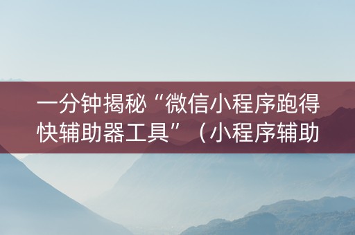一分钟揭秘“微信小程序跑得快辅助器工具”（小程序辅助软件)