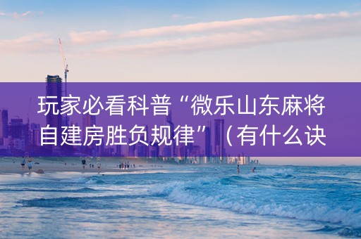 玩家必看科普“微乐山东麻将自建房胜负规律”（有什么诀窍)